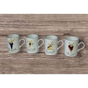 Pottery Barn Reindeer Christmas Coffee Tea Cocoa Mugs Cup Set 4 Retired 12oz